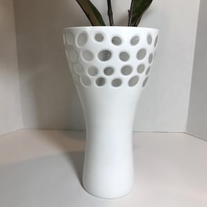 Modern white glass vase, sculptural white cut to clear large vase, white sculptural modern vase, contemporary white glass tall vase