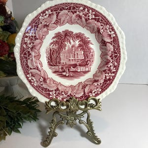 Mason&#39;s Ironstone red transferware shallow bowl, Mason&#39;s England red and white Vista transferware soup bowl, Mason&#39;s England Vista 9&quot; bowl