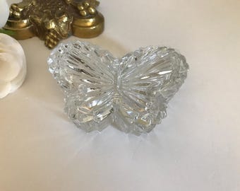 Vintage crystal butterfly shaped trinket box, butterfly glass jewelry box, butterfly decorative glass box, butterfly crystal dish with lid