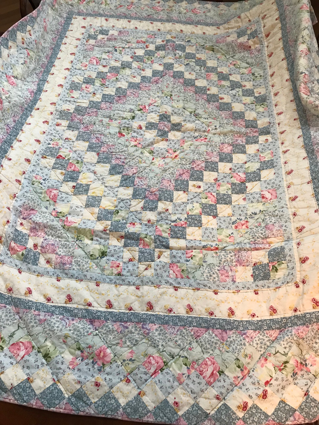 Vintage Handmade Quilt 64x82, Vtg Square Handmade Quilt, Vtg Square Block Quilt, Americana Quilt ...