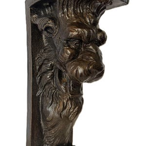 Vintage Wall Mounted Lion Sconce – Plaster Shelf Bracket – Black & Gold Lion Bust Wall Decor, Ornate plaster lion bust large wall sconce
