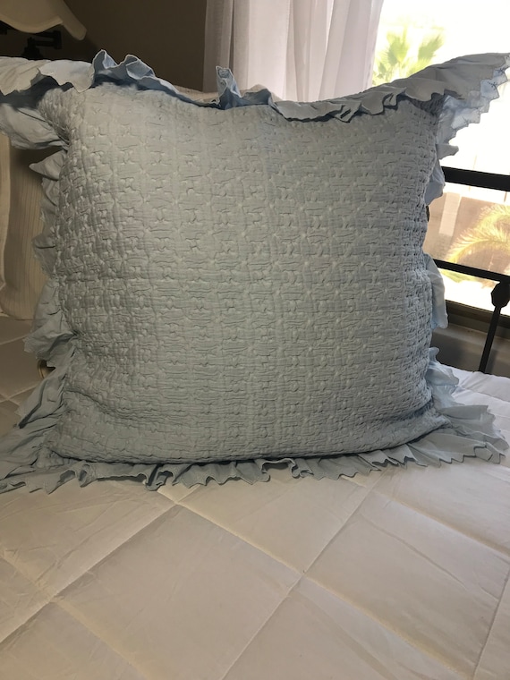 Piu Belle Blue Ruffle Pillow Euro Sham 26x26 Light Blue Textured Piu Belle Pillow With Lace Ruffle Shabby Chic Blue Ruffle Pillow Sham. Etsy Canada