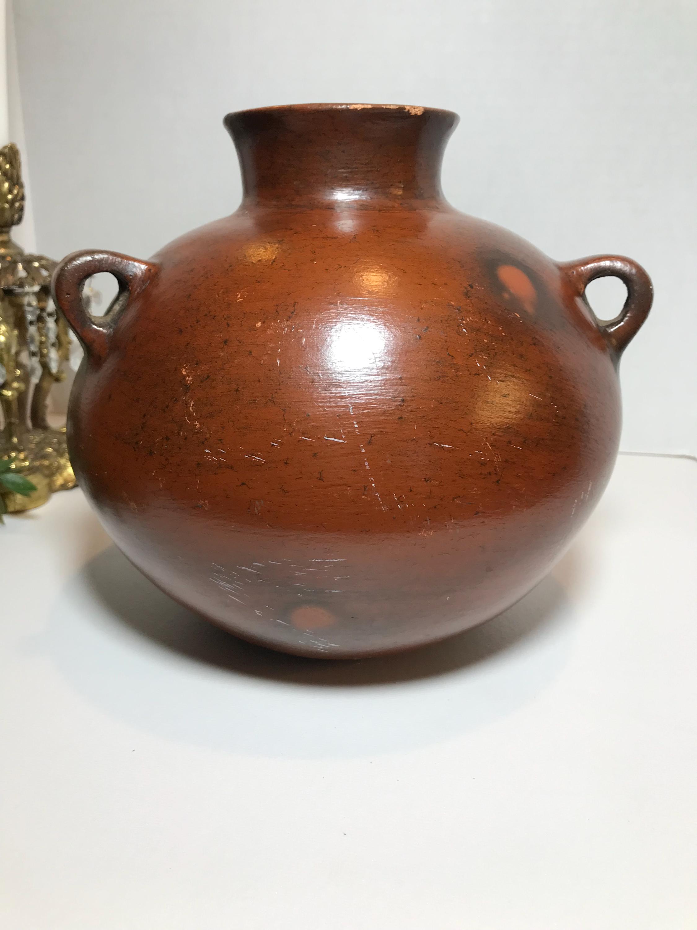 手作り陶器 花瓶 茶色 ヴィンテージの陶器製素朴な花瓶、トップリング付き、ヴィンテージの