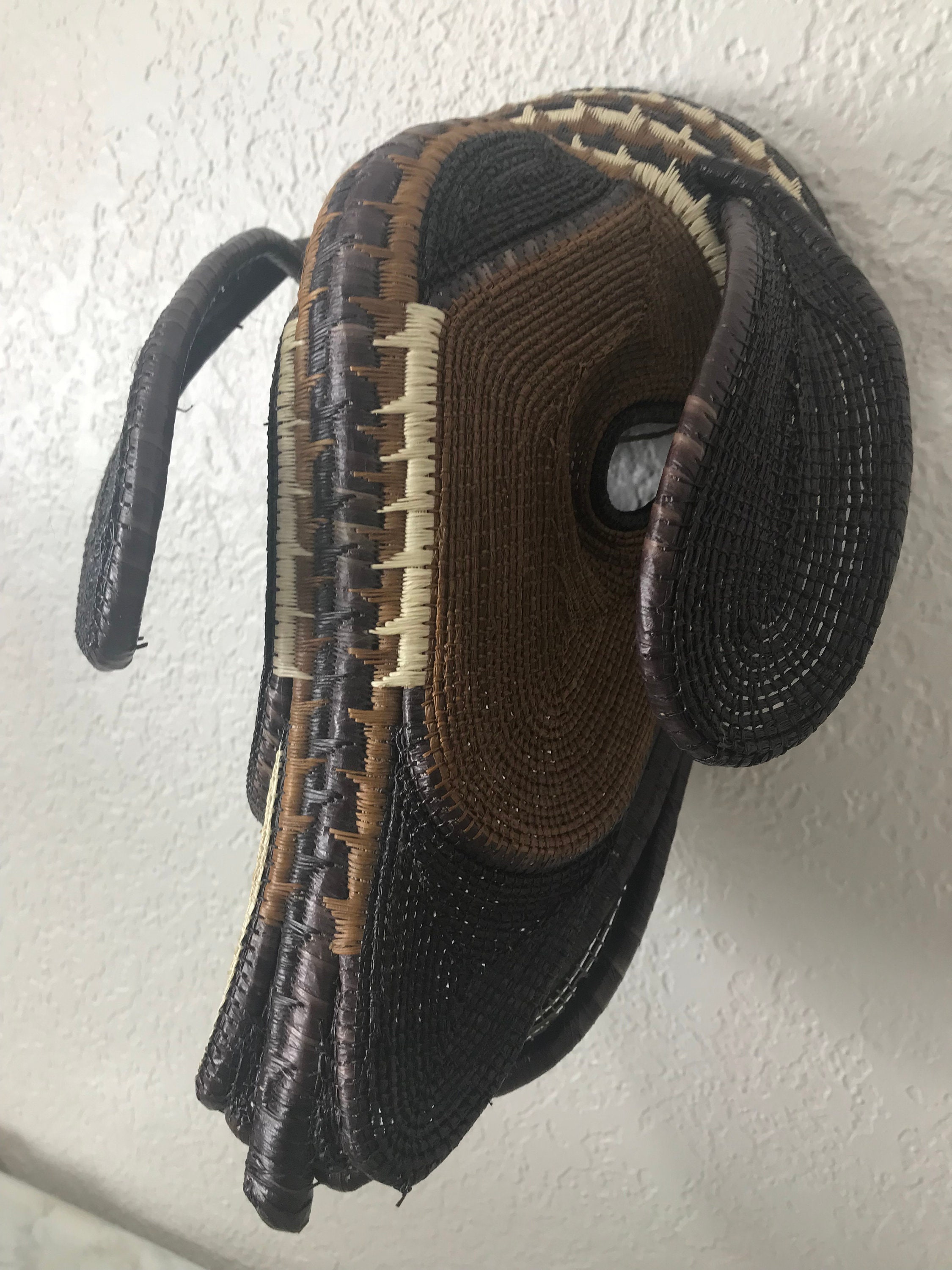 Vintage Hand Woven Animal Mask Wall Hanging Vintage Straw Etsy