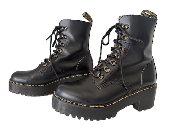 Vintage Dr. Martens Leona Black Leather Platform Boots, Airwair