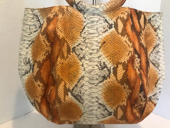 Ann Taylor genuine leather orange python print ha… - image 9