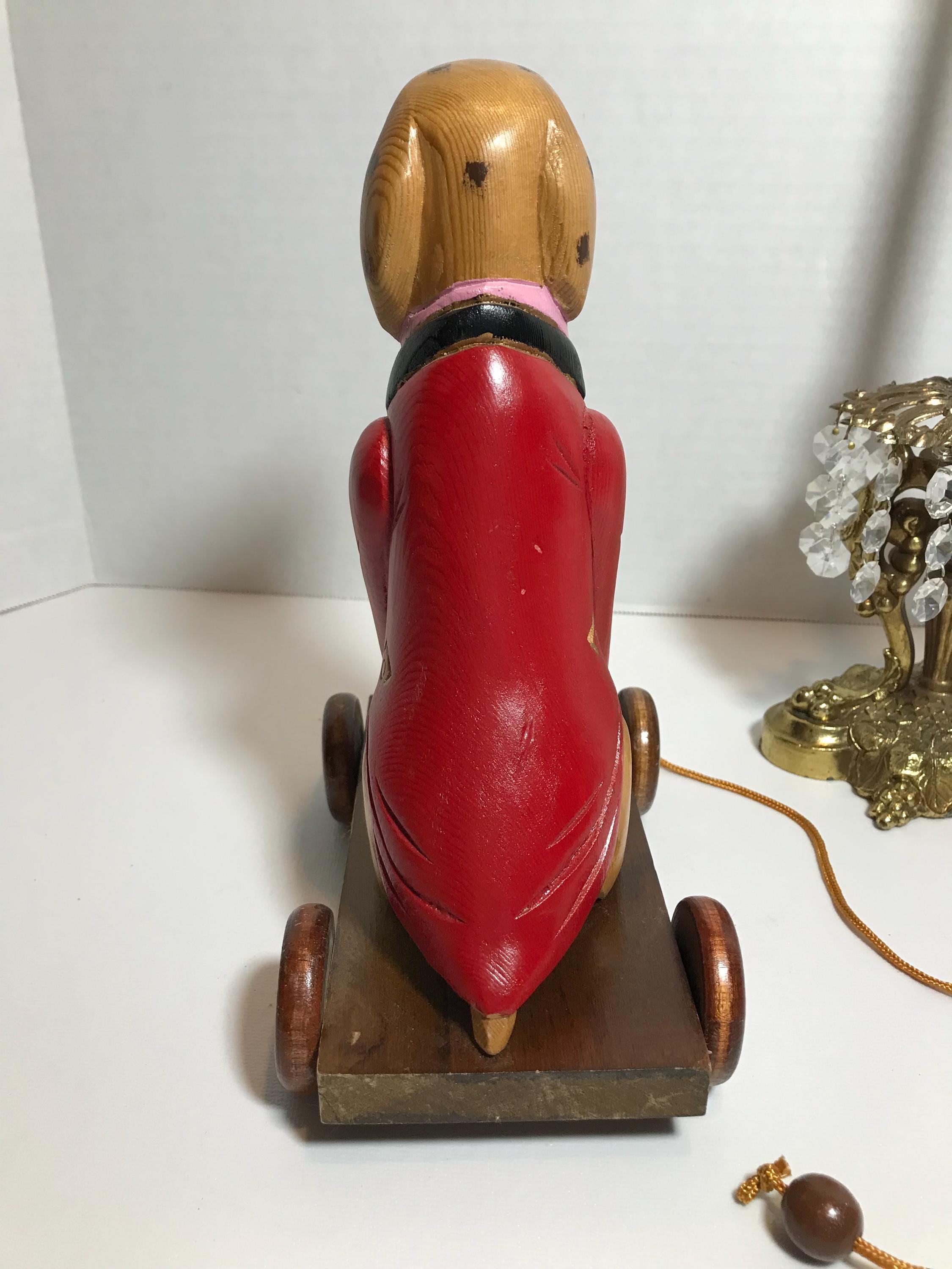 ヴィンテージ 1970 年代の木製犬の像、ヴィンテージ 手描き 70 年代の