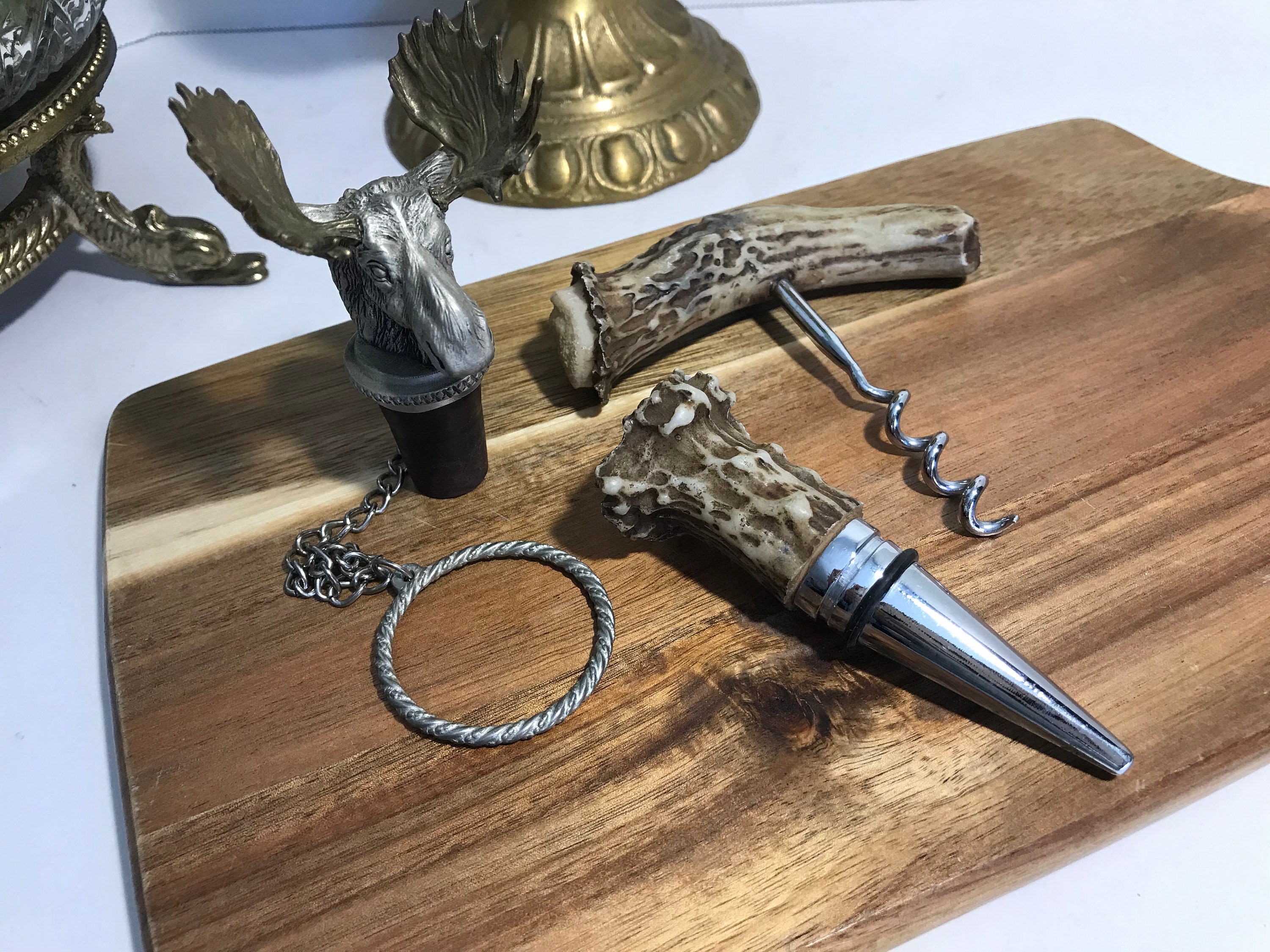 Vintage Heritage Metalworks Pewter Moose decanter stopper and faux