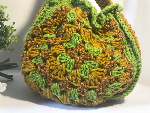 Vintage 1970s hippie knit handbag purse, 70s Vint… - image 4