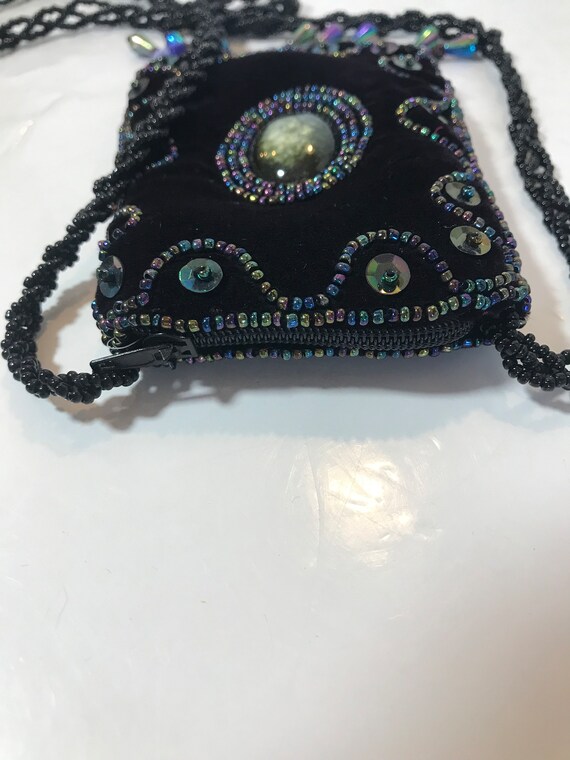 Vintage velvet necklace purse, Vtg velvet and bea… - image 8