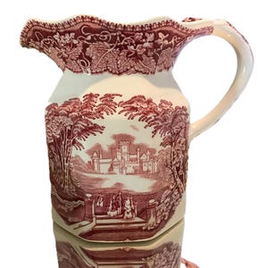 Mason's Ironstone red transferware small pitcher, Mason's England red and white Vista elegant pitcher, Mason's England Vista small pitcher