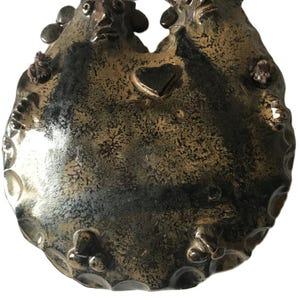 Vintage Studio Art Pottery Wall Vase – Signed Handmade Ceramic Sculpture with Two Faces, Abstract Folk Art Wall Hanging