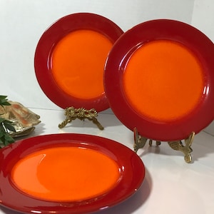 Vintage Waechtersbach Germany red orange 8.5&quot; plates, Waechtersbach Fun Factory orange fade to red salad plates, modern orange red plates
