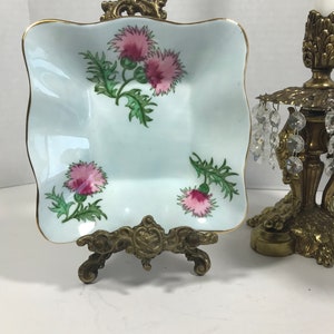 Vintage EB Foley 1850 ceramic pink floral dish, EB Foley England unique square bowl trinket dish, EB Foley bone china elegant floral bowl