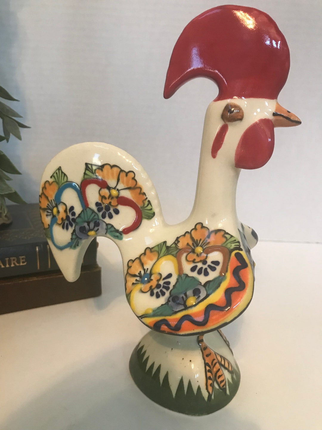 Vintage Ceramic Rooster Figurine Signed Vtg Mexico Pottery Etsy