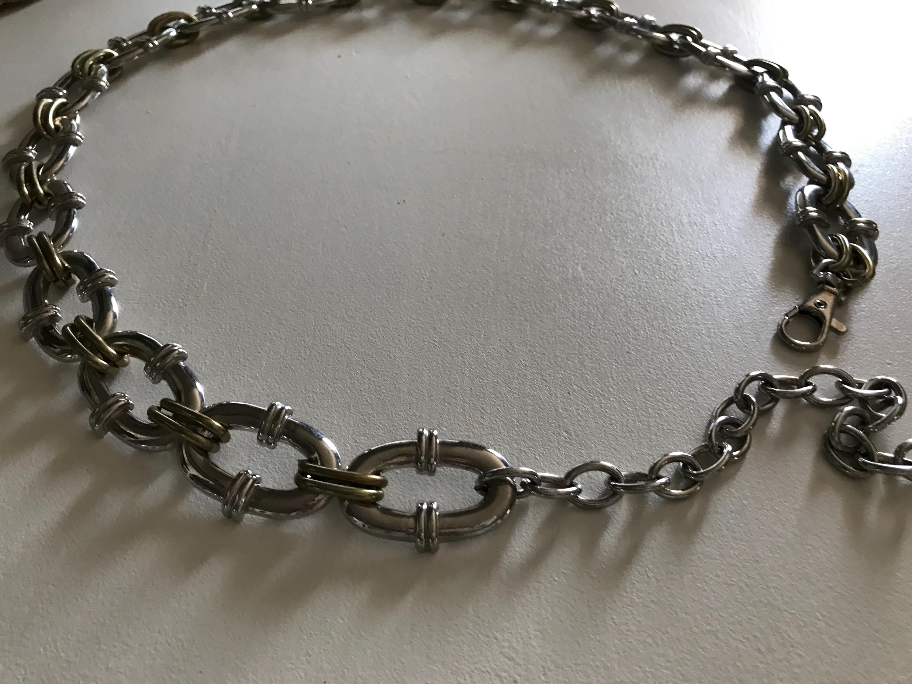 Vintage Silver and Gold Toned Chain Belt, Vintage Oval Link  display picture 2