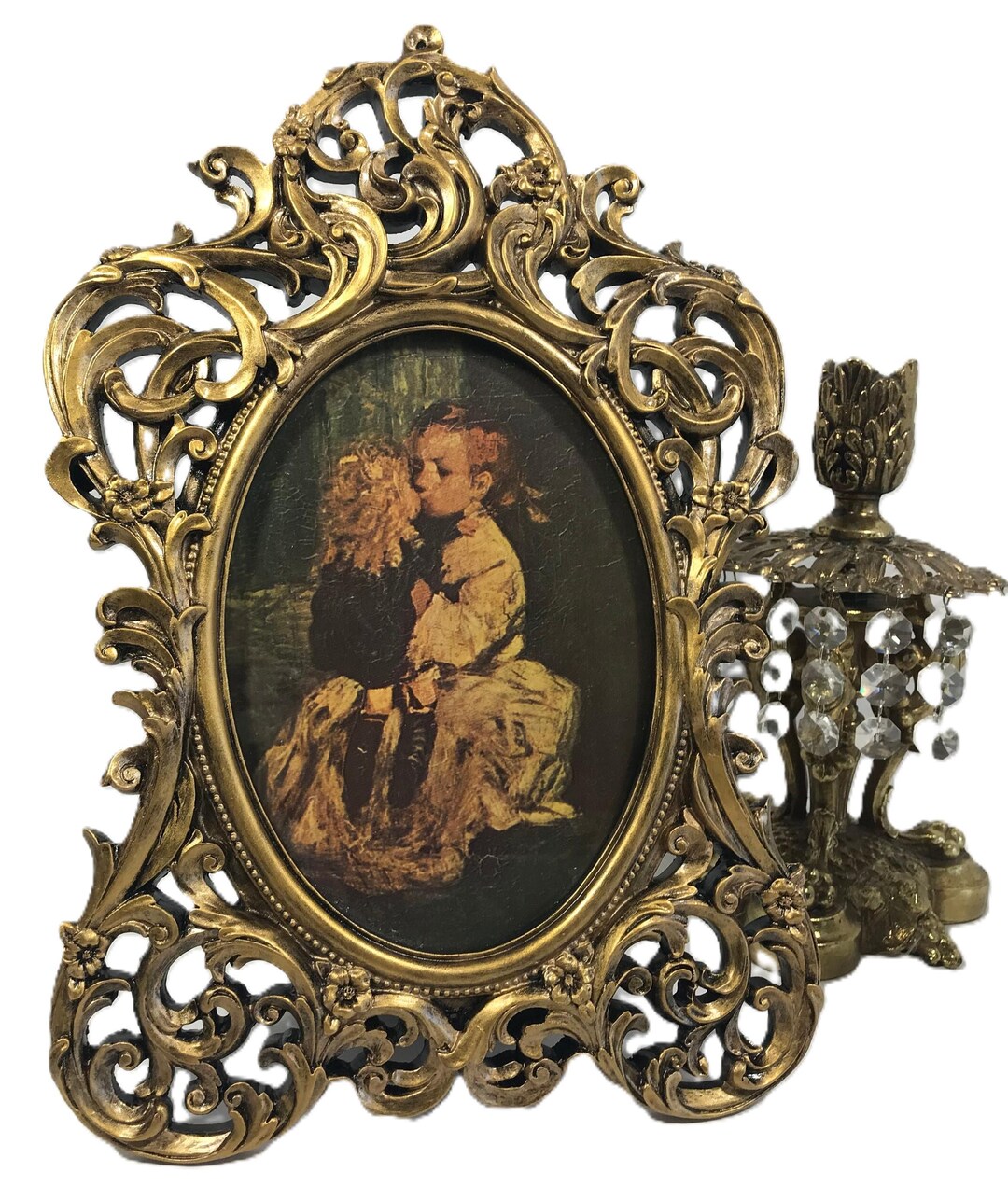 Elegant Gold Framed Art, Ornate Gold Toned Frame With Print of Vintage ...