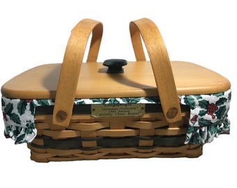 Vintage Longaberger Picnic Basket Christmas Collection 1996, Longaberger "Holiday Cheer Basket" with liners