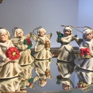 Vintage Homeco angel figurine ornaments, Vintage 5 Homeco angel figurine Christmas ornaments, Vintage ceramic Homeco angel xmas ornaments