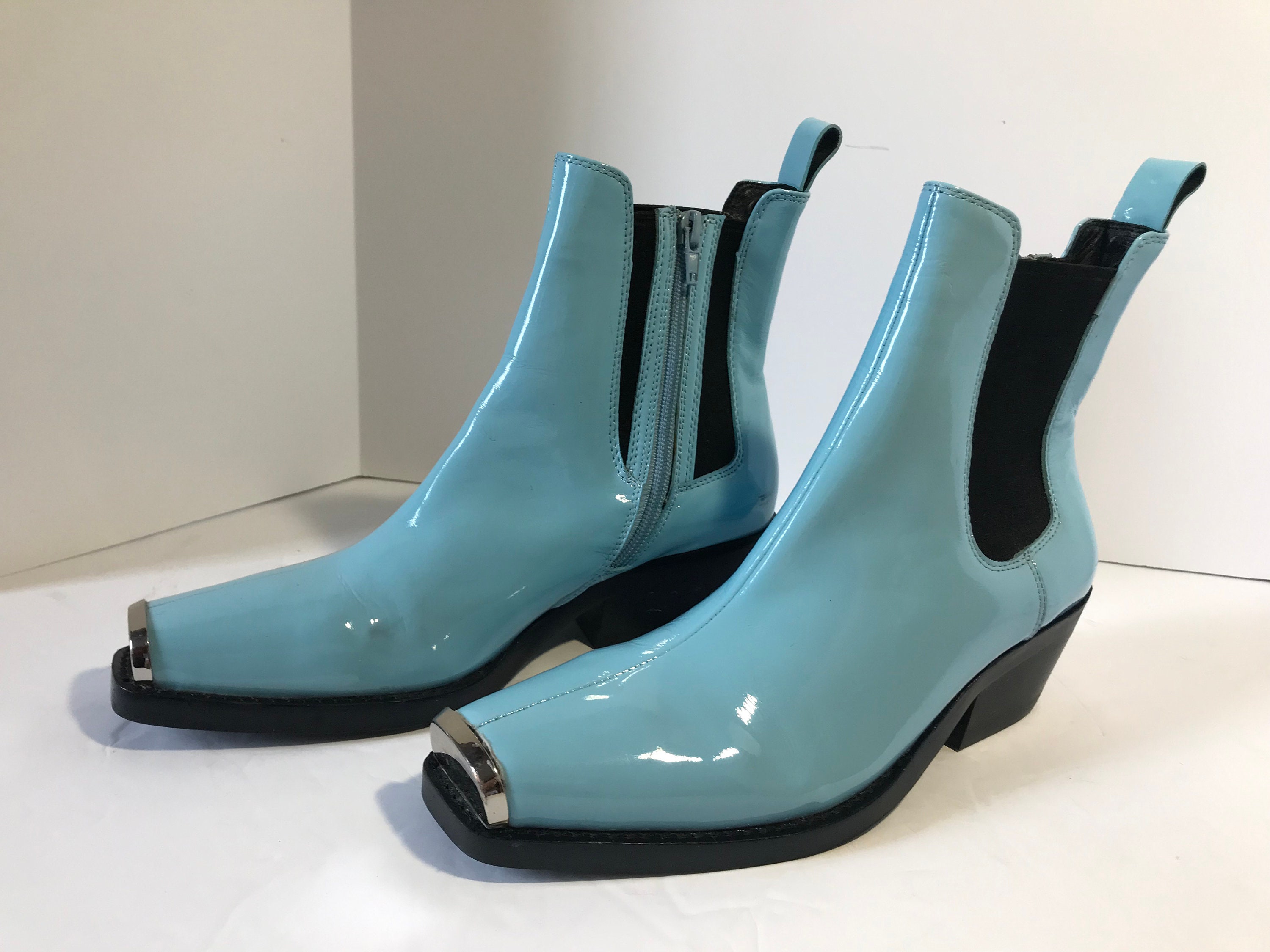 Blue patent ankle boots clearance