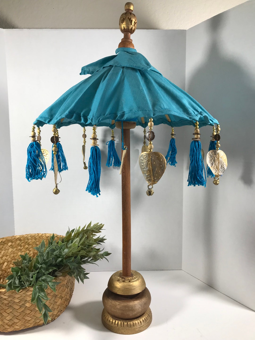 Vintage Boho Umbrella Decor, Turquoise Blue Cloth Decorative Umbrella ...