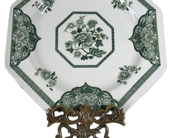 Vintage Royal Staffordshire Old Pekin Ironstone plate, green floral octagon plate, English ironstone 9.75"