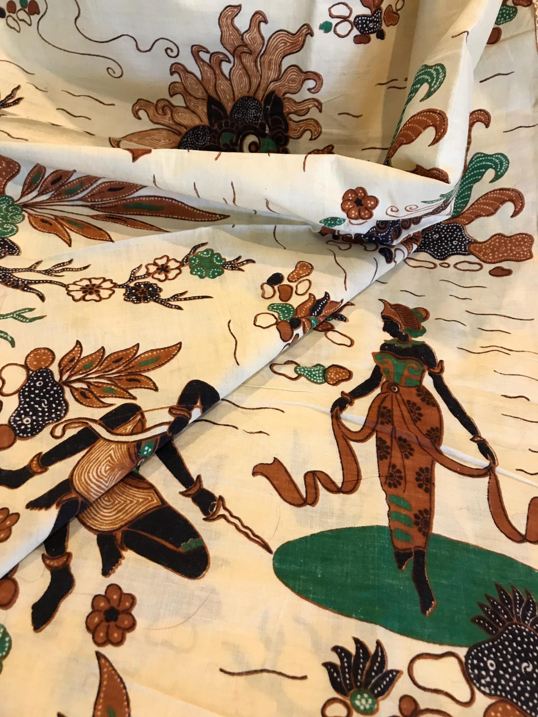 Vintage Indonesian Printed Fabric, Vintage Batik Cotton Fabric