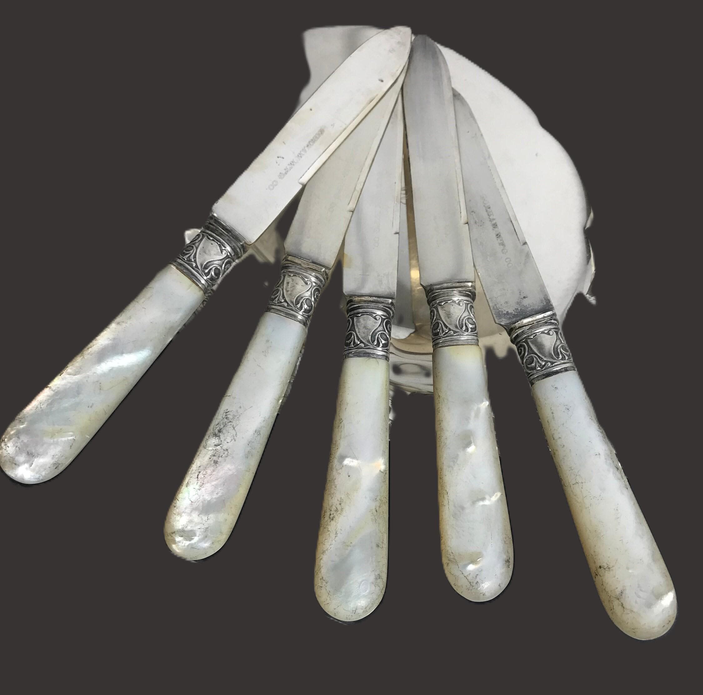 Vintage Gorham Mother of Pearl and Silver Knives, Vtg Gorham