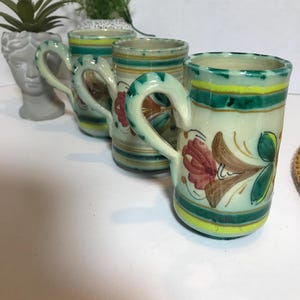 Vintage folk art pottery coffee mug, Unique vintage hand crafted and hand painted ceramic coffee cups, unique folk art pottery mug cup