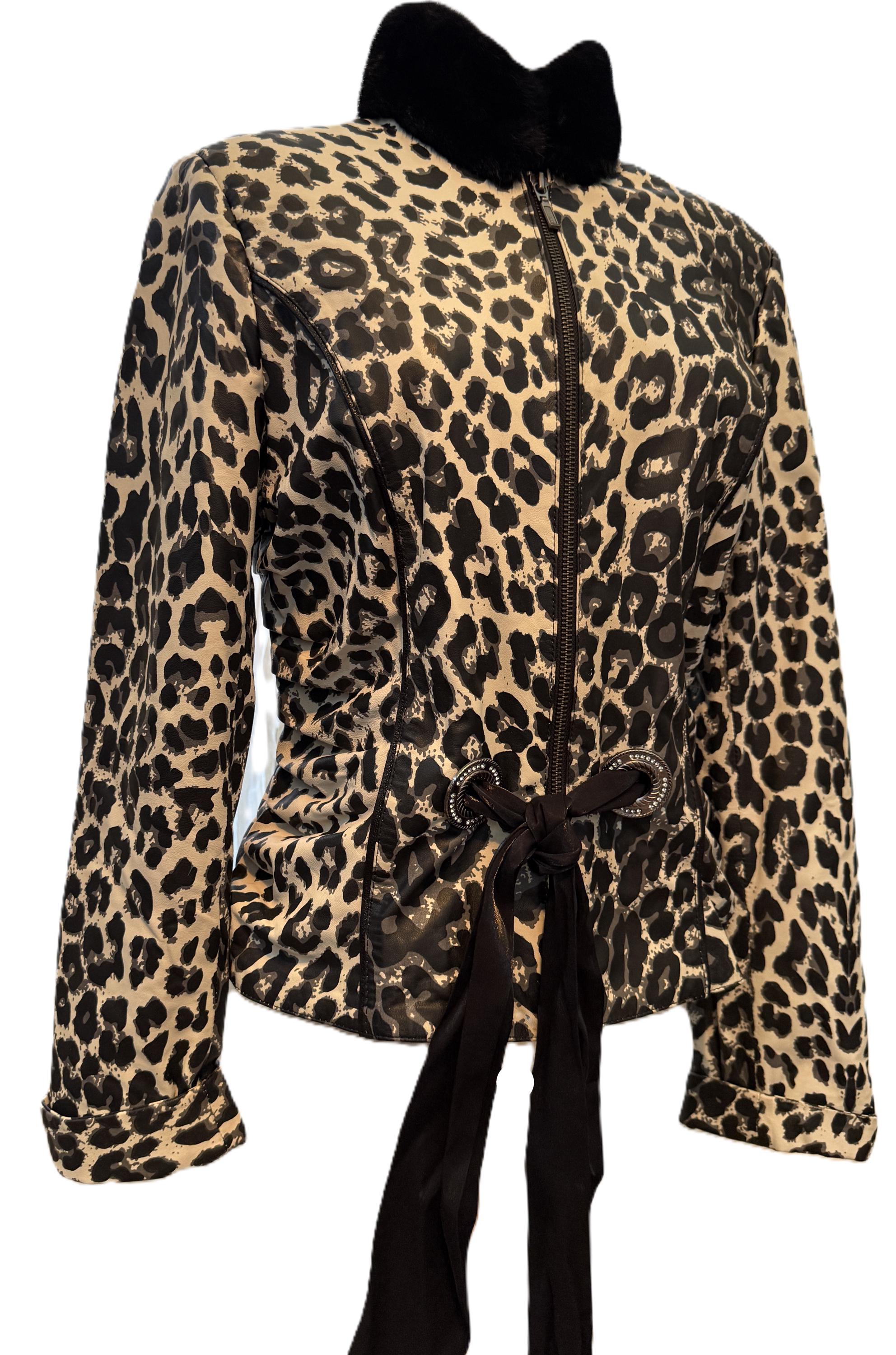 Vintage Dio Gomez by Derma Leather Leopard Jacket With Fur Collar