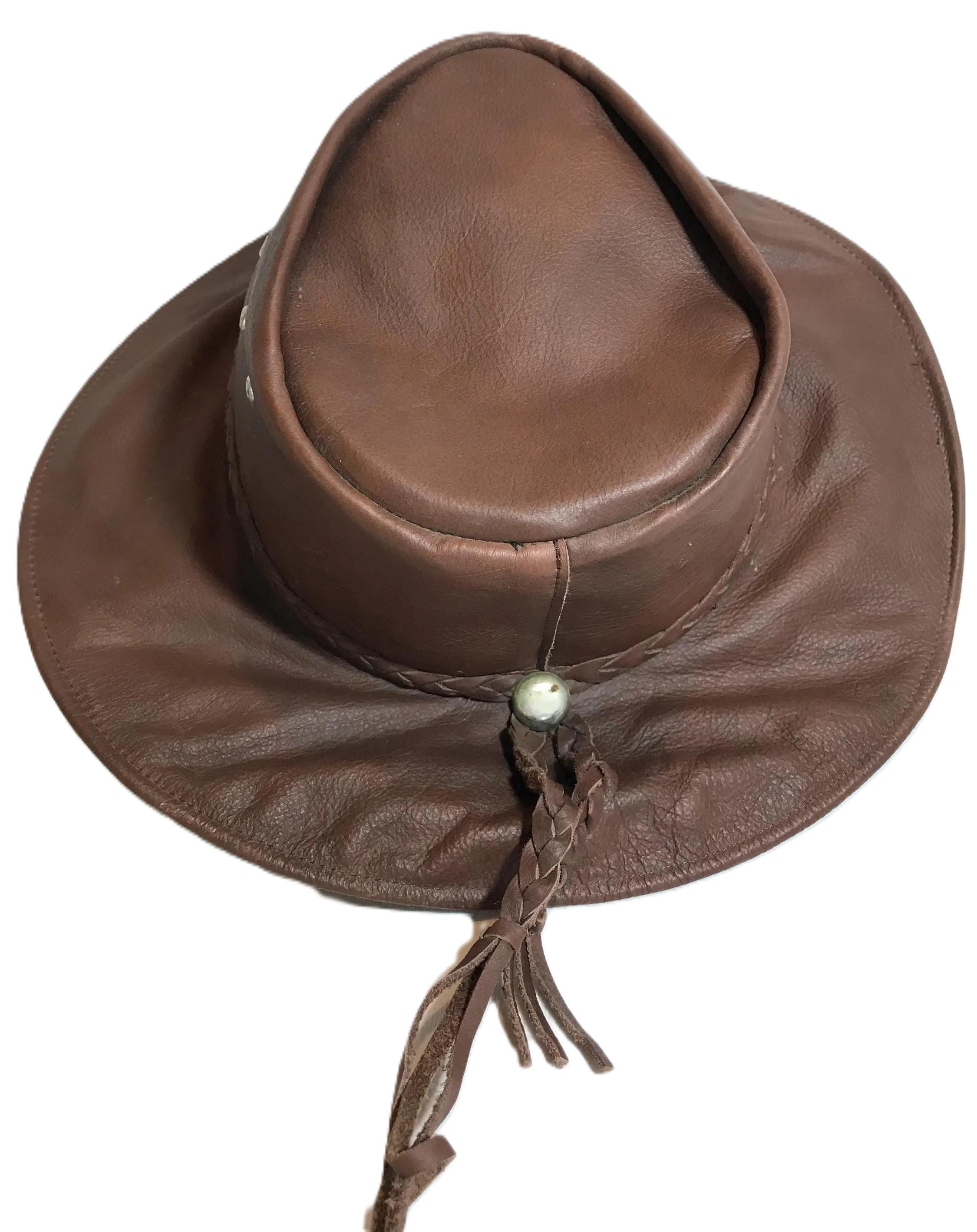 Vintage Brown Leather Safari Style Hat, Vintage Mexico Brown