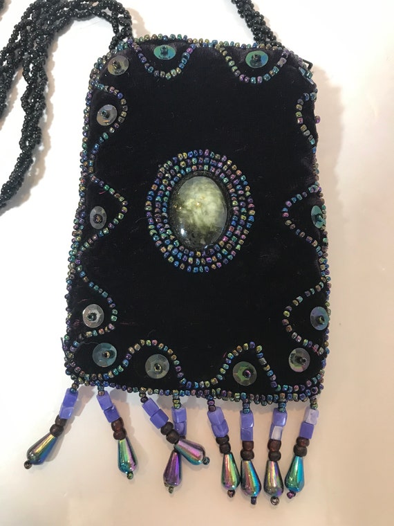 Vintage velvet necklace purse, Vtg velvet and bea… - image 6