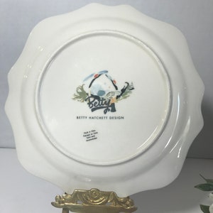 Anthropologie Betty Hatchett plate, Anthropologie blue wavy edge crane watercolor plate, Anthropologie bird crane whimsical plate image 11