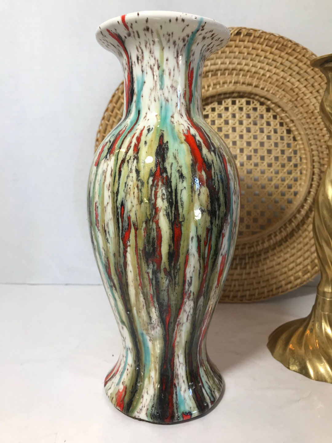 Vintage Art Pottery Vase, Drip Glaze Ceramic Vase, Modern Vibrant ...