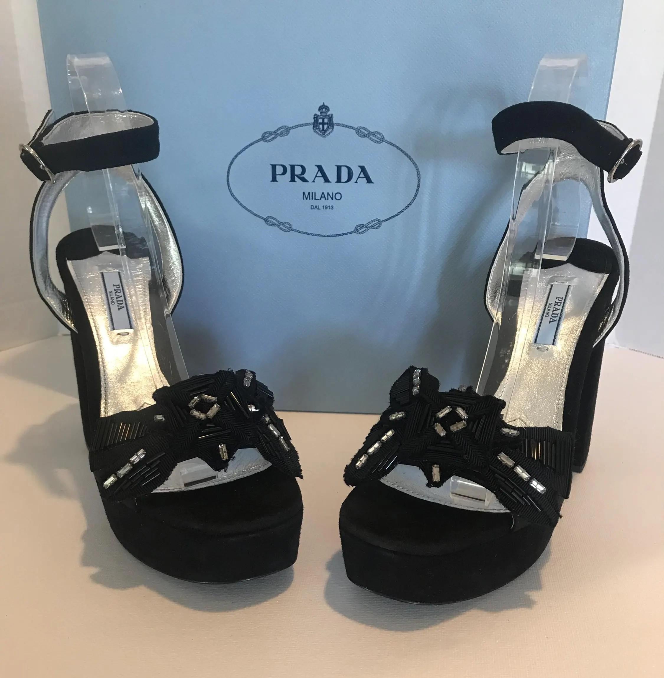 Prada Suede Embellished Platform Shoes, Size 39.5 (9.5 US), Prada