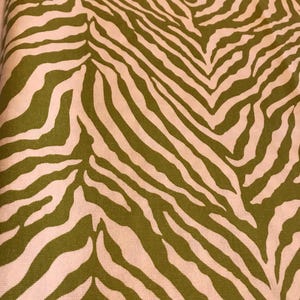 Vintage vibrant green and white zebra pattern print fabric remnant, green zebra home decor fabric remnant, green animal print fabric 45x74&quot;