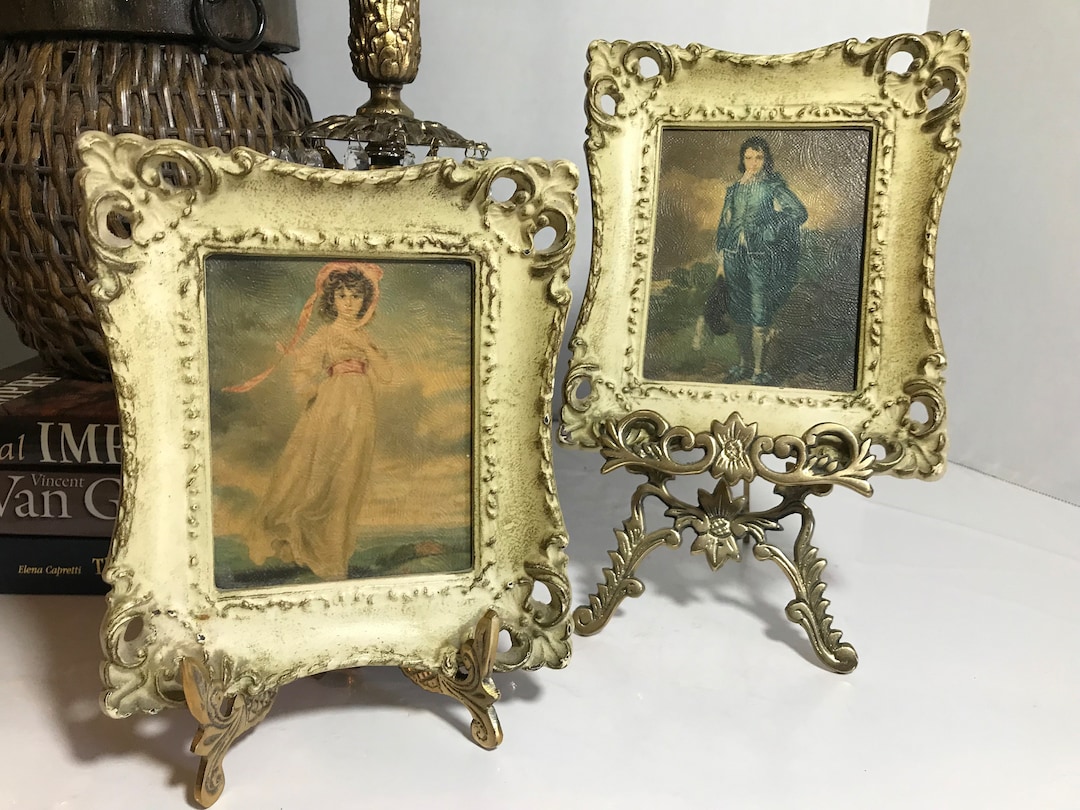 Vintage Victorian Style Wall Decor, 1950s Petite Portrait Art in Ornate