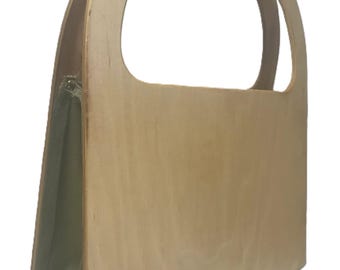 Vintage 1950s wood handbag purse, Vintage 50s unique art deco style wood top handle purse, Vintage wooden and fabric purse handbag