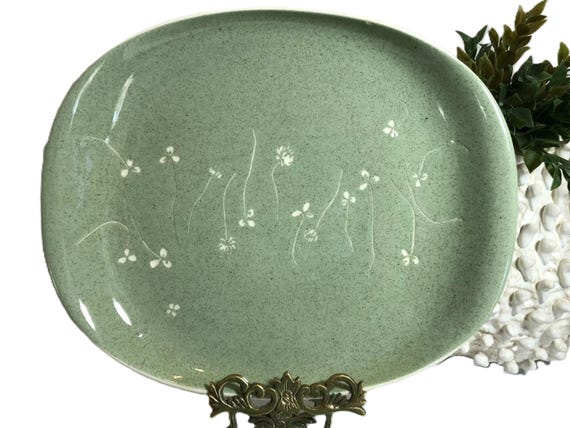 Vintage Russel Wright Harkerware White Clover Green Platter