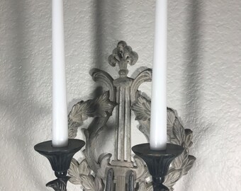 Vintage Bow and Flower Candlestick Wall Hanging Sconce 