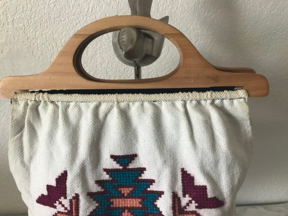 Vintage 70s purse, 70s cotton wood embroidery pur… - image 4