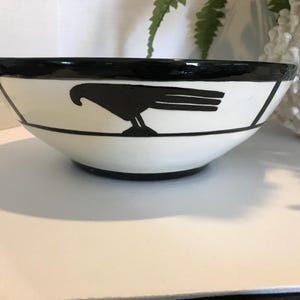 Vintage Sante Fe New Mexico pottery large ceramic bowl, signed, Vintage JSC white and black hand painted Aztec style design console bowl