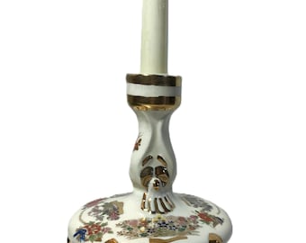 Candelabro de cerámica vintage pintado a mano, Candelabro cónico de cerámica vintage, firmado, Candelabro de cerámica de estilo Art Nouveau vintage