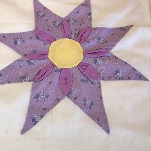 Vintage handmade quilt block 14x14, Vintage handmade quilt star on muslin fabric, patchwork quilt, handmade vintage star quilt square