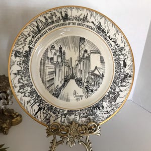 Vintage Marshall Fields 1971 Chicago Memorabilia plate, Pickard china Great Chicago Fire commemorative wall plate, Chicago memorabilia