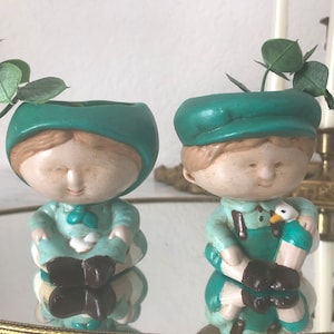 Piccola fioriera in ceramica vintage, fioriera in ceramica per ragazza ragazzo dipinta a mano vintage, piccole fioriere artistiche verdi vintage dell&#39;Europa orientale