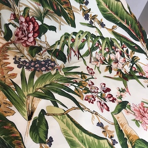 Vintage 1980s John Wolf botanical print fabric, John Wolf upholstery home decor botanical tropical floral printed fabric, 48x110&quot;, 3 yards