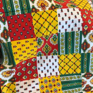Vintage patchwork style fabric, Vintage green, yellow, red patchwork cotton fabric, Kitschy vibrant patchwork pattern fabric 42x60&quot;