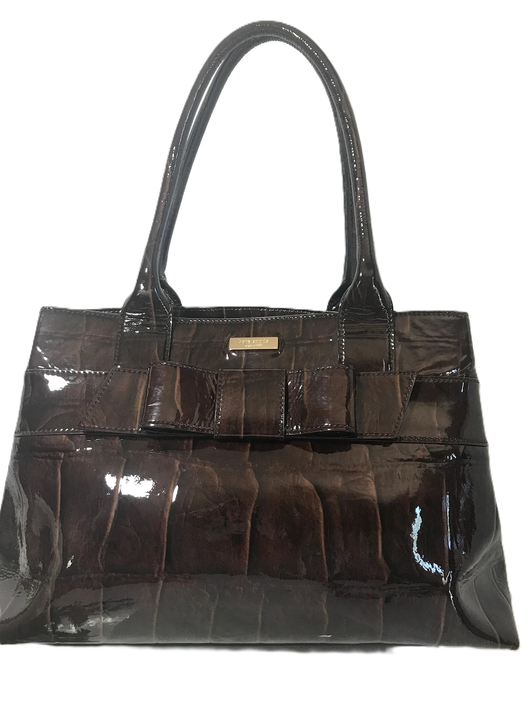 Kate Spade Brown Purse, Kate Spade Patent Leather Faux Croc Brown Tote  Handbag, Kate Spade Brown Bow Tote Purse, Kate Spade Handbag Purse