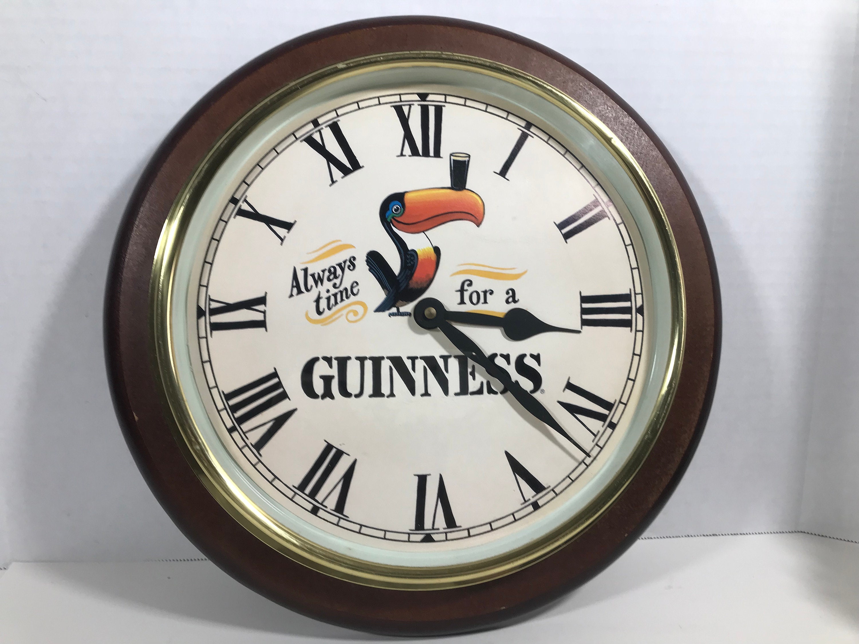 Vintage Guinness Clock, Vintage Guinness Wood and Brass Clock